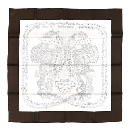 Hermes Silk Brides De Gala En Fleurs Scarf 90 Ebene White Gris Anthracite 1 of 4