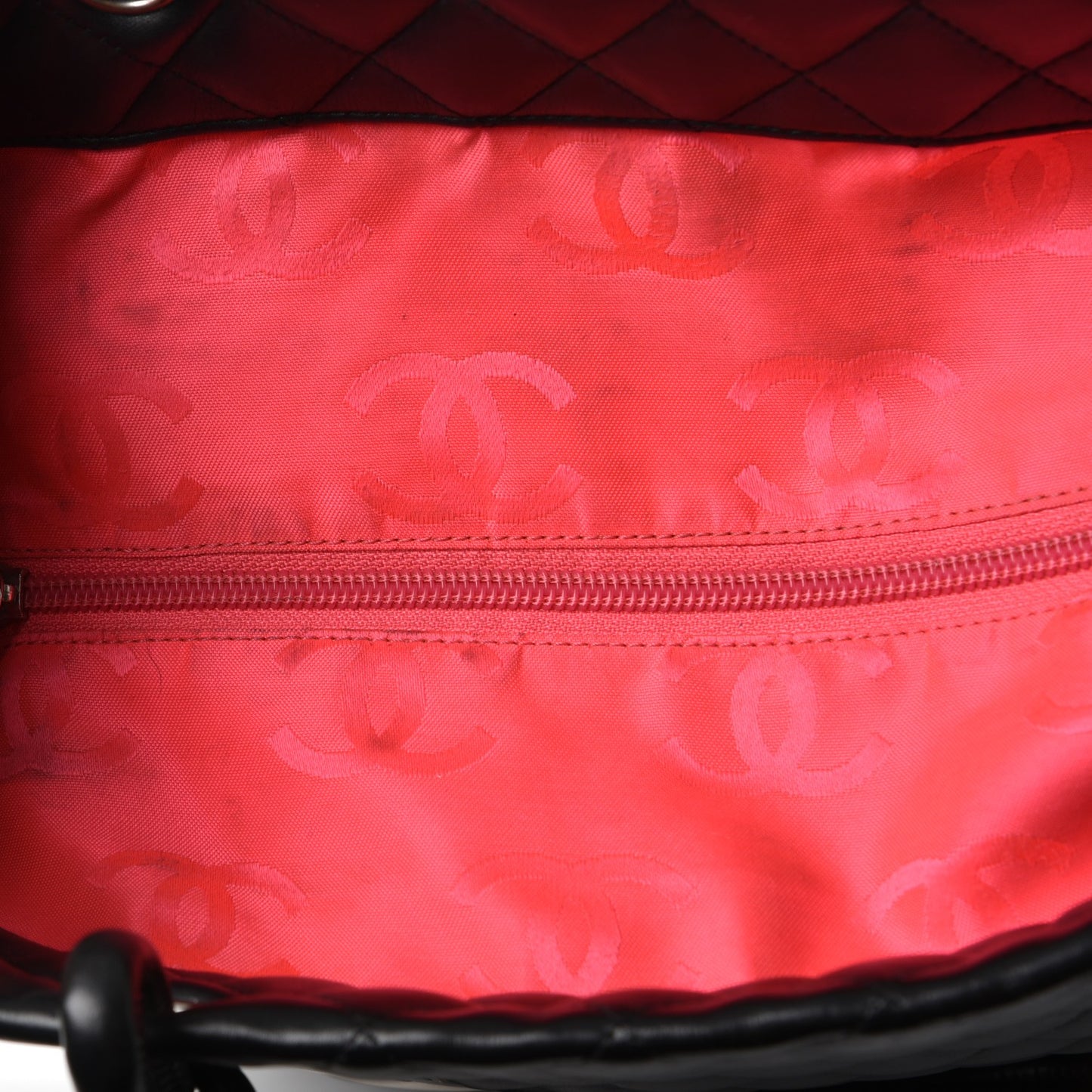 Calfskin Quilted Large Cambon Tote Black White