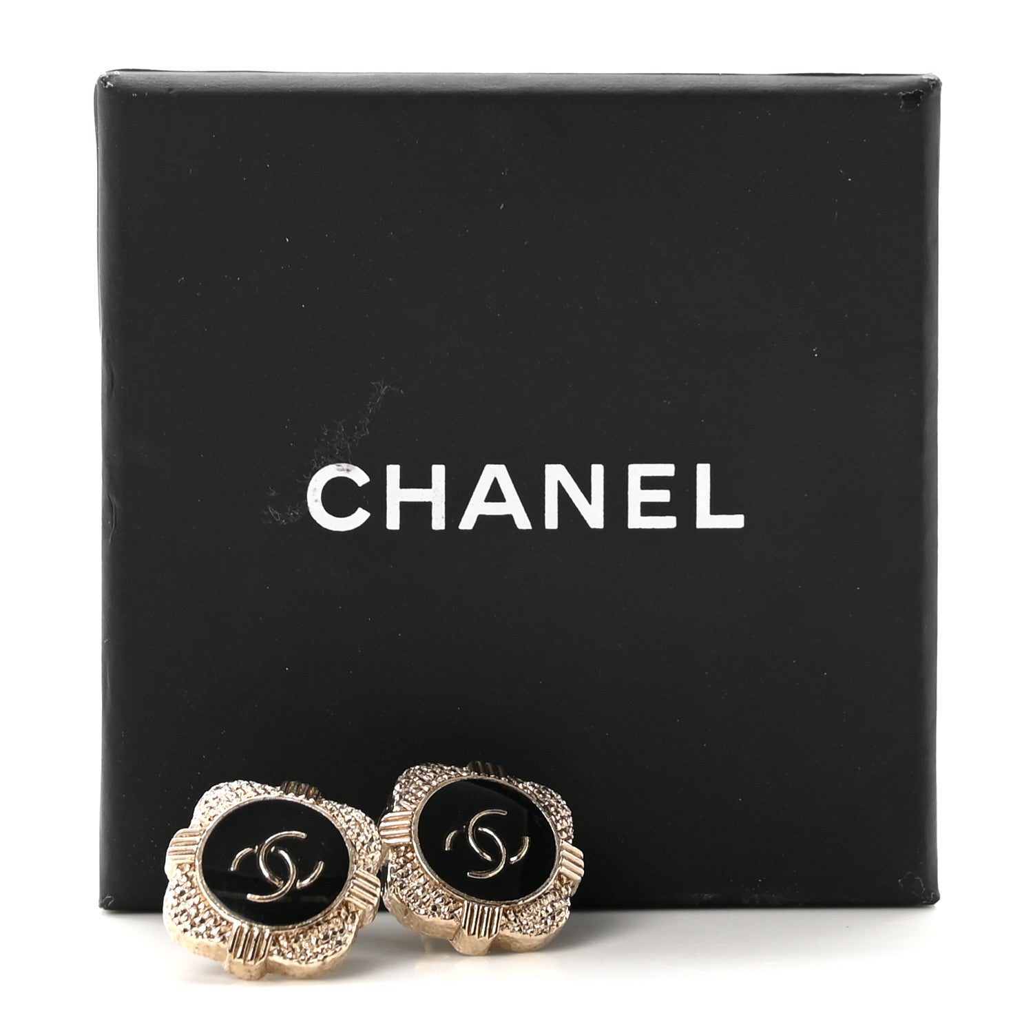 Chanel Resin Crystal Quilted CC Heart Earrings Gold Black 5 of 5