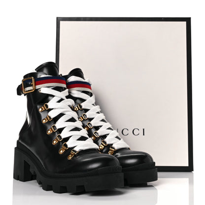Gucci Calfskin Sylvie Web Womens Lace Up Combat Boots 39 Black 9 of 9