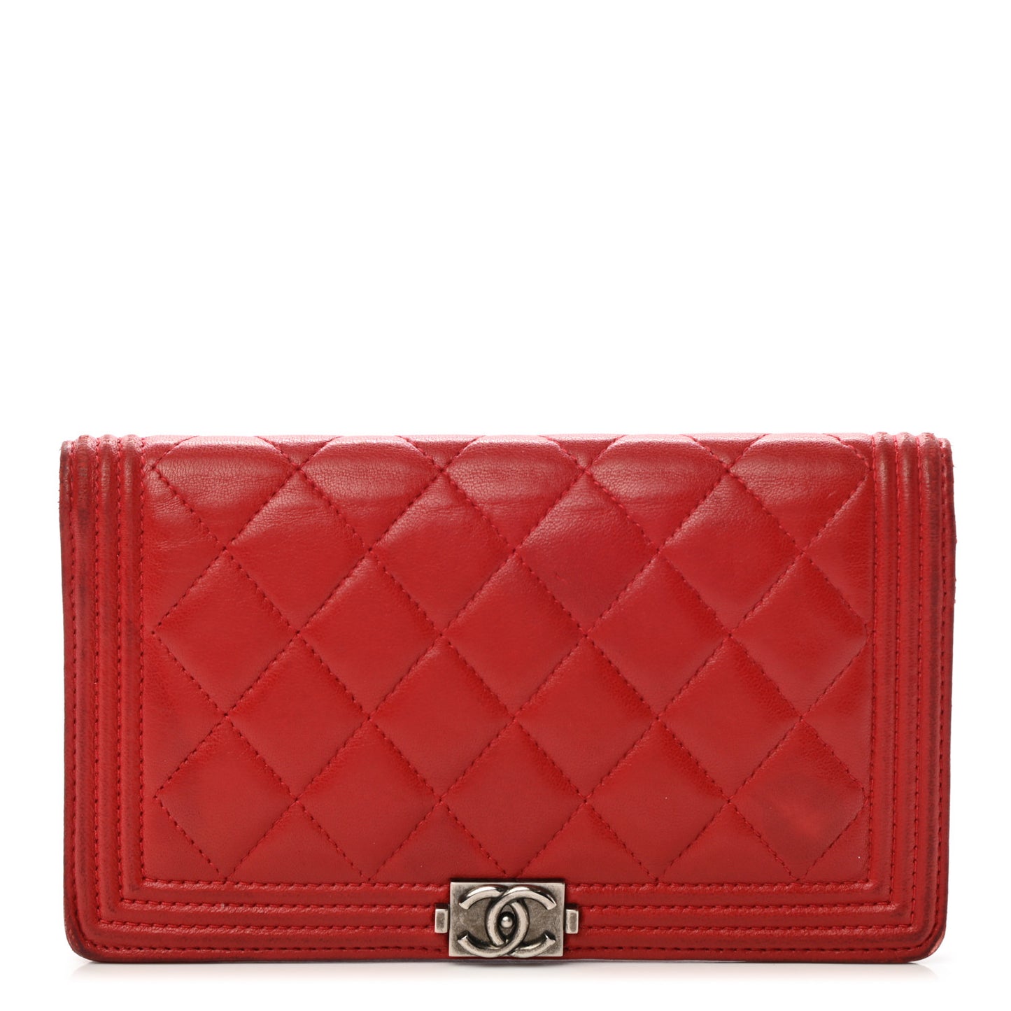 Lambskin Quilted Boy Yen Wallet Red