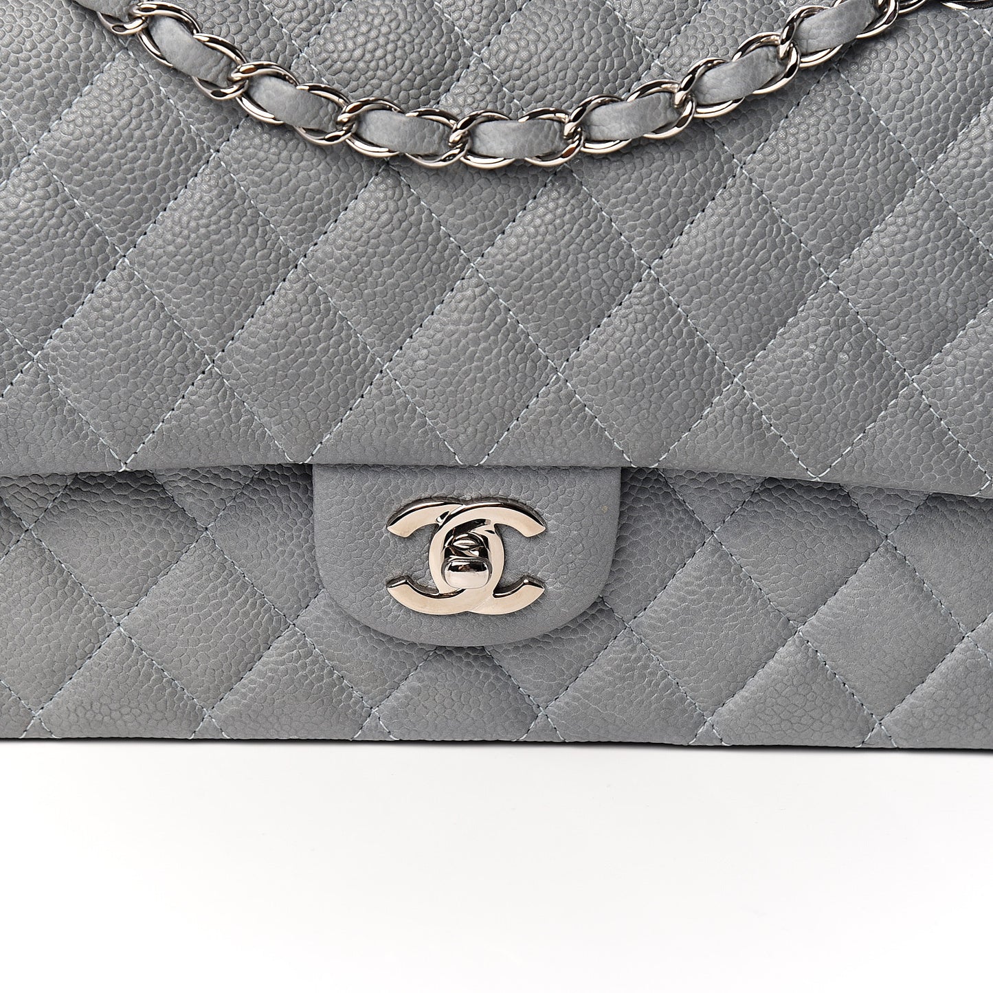 Iridescent Caviar Quilted Medium Double Flap Grey