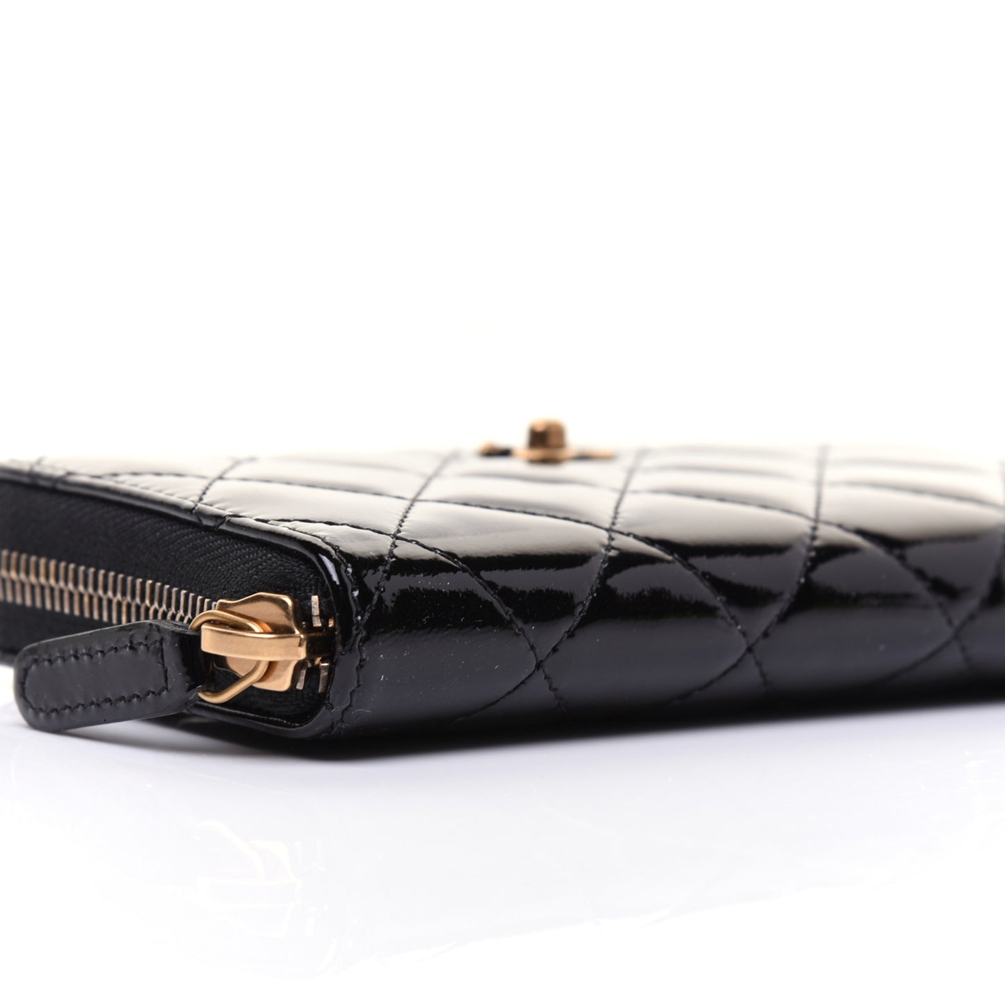 Patent Quilted Small Zip Around Wallet Black