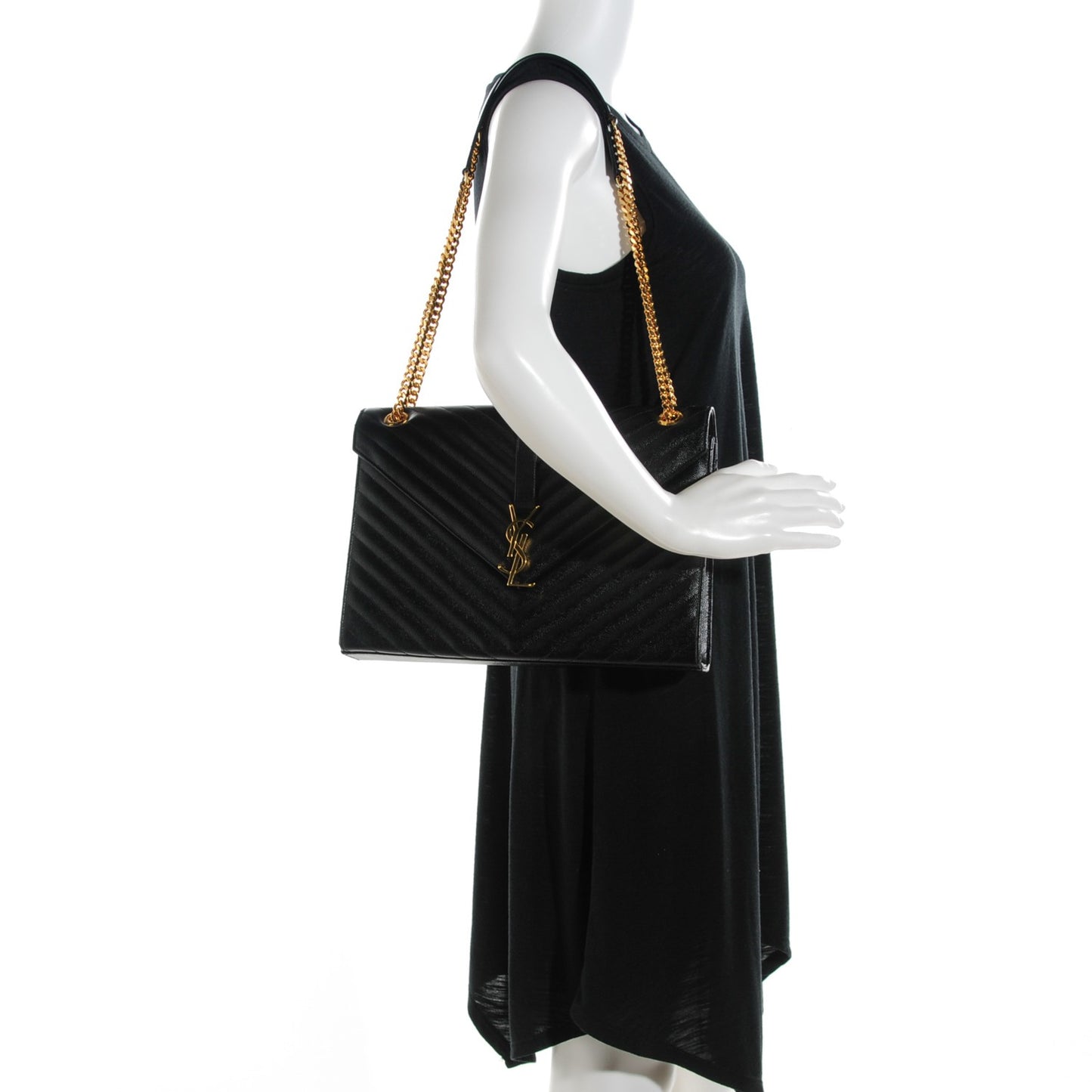 Grain De Poudre Matelasse Chevron Large Monogram Satchel Black