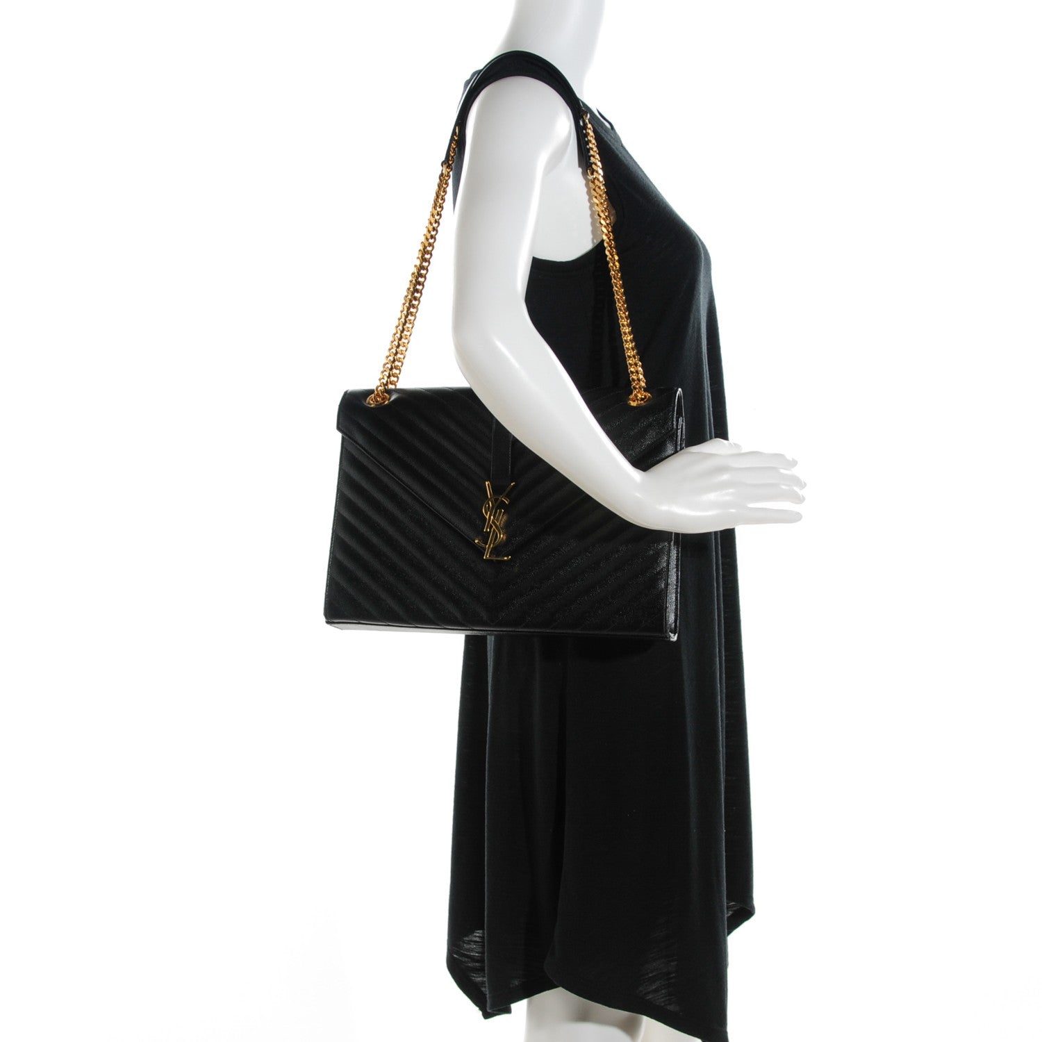 Saint Laurent Grain De Poudre Matelasse Chevron Large Monogram Satchel Black 2 of 8