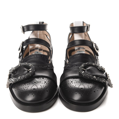 Gucci Calfskin Bee Embroidered Womens Queercore Brogue Wingtip Monk Strap Loafers 38 Black 2 of 10
