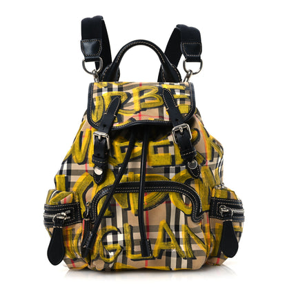 Burberry Calfskin Vintage Check Graffiti Print Small Rucksack Backpack Yellow 1 of 13