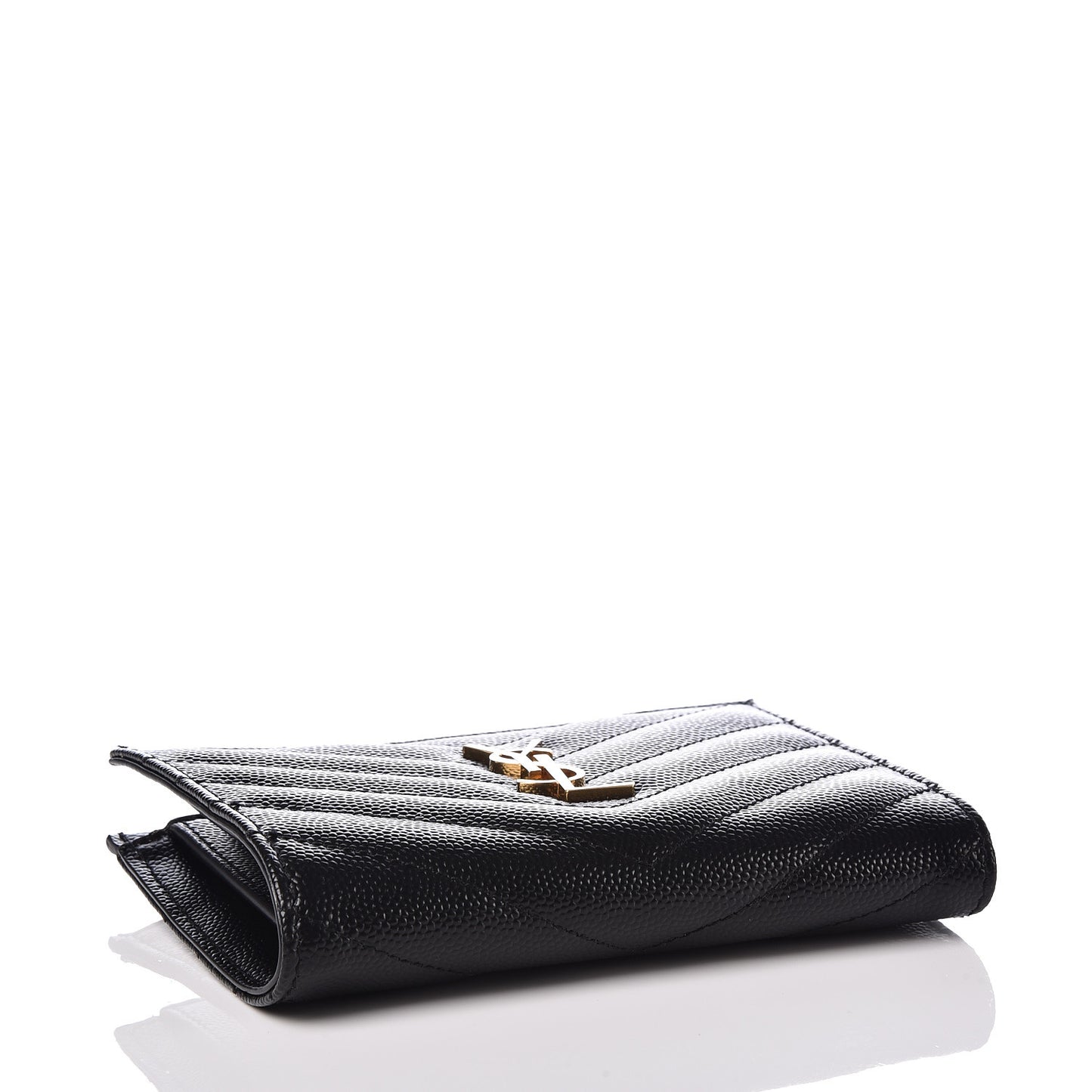 Grain De Poudre Matelasse Chevron Monogram Zipped Two-Part Wallet Black