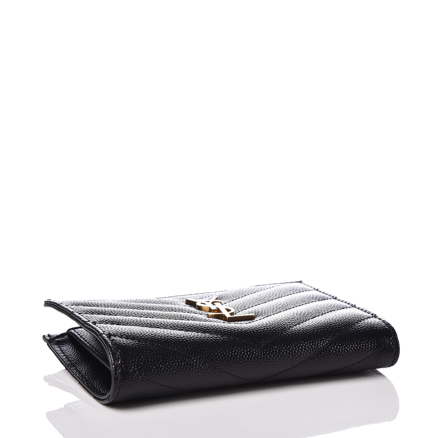 Saint Laurent Grain De Poudre Matelasse Chevron Monogram Zipped Two-Part Wallet Black 4 of 7