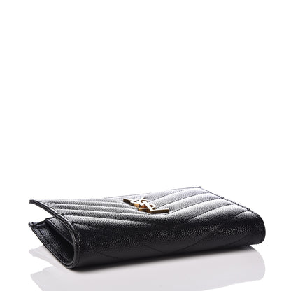 Saint Laurent Grain De Poudre Matelasse Chevron Monogram Zipped Two-Part Wallet Black 4 of 7