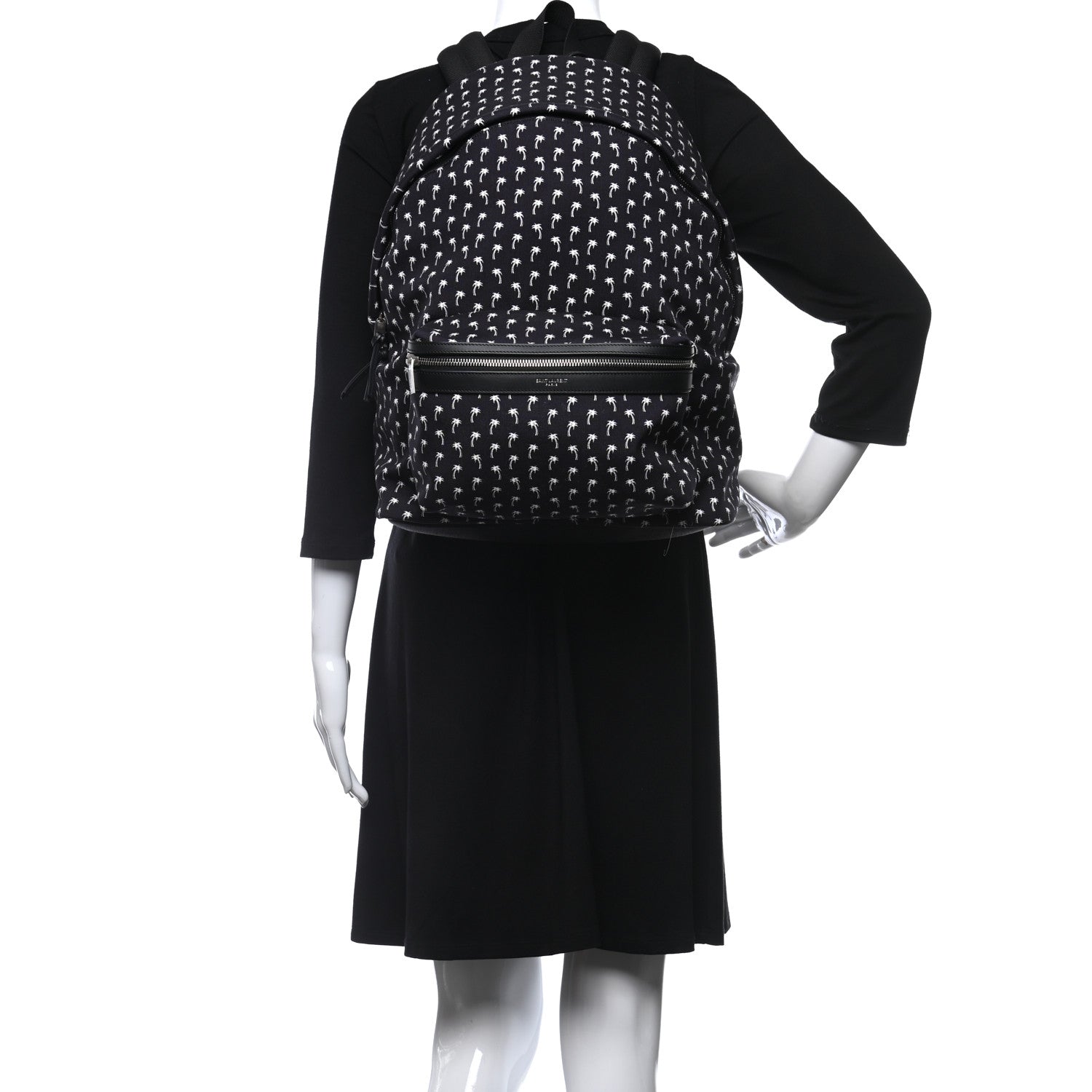 Saint Laurent Canvas Palm Tree Print City Backpack Black White 2 of 9