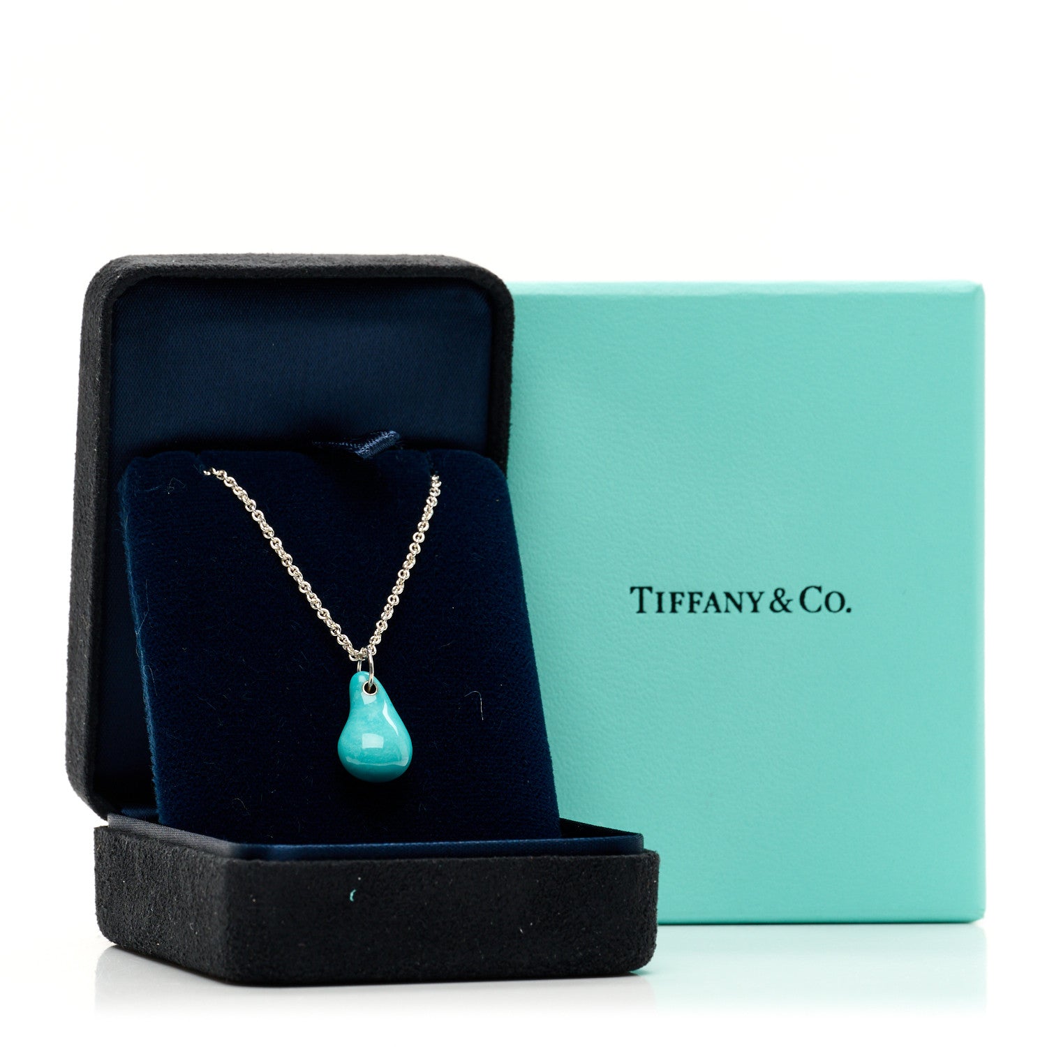 Tiffany Sterling Silver Turquoise Elsa Peretti Teardrop Pendant Necklace 5 of 5