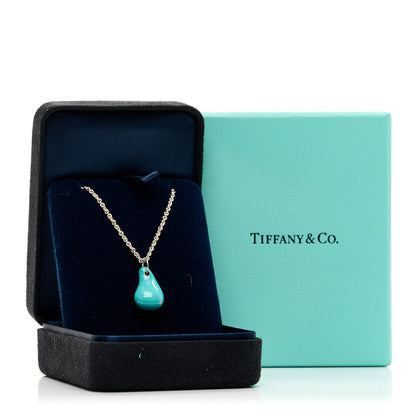 Tiffany Sterling Silver Turquoise Elsa Peretti Teardrop Pendant Necklace 5 of 5