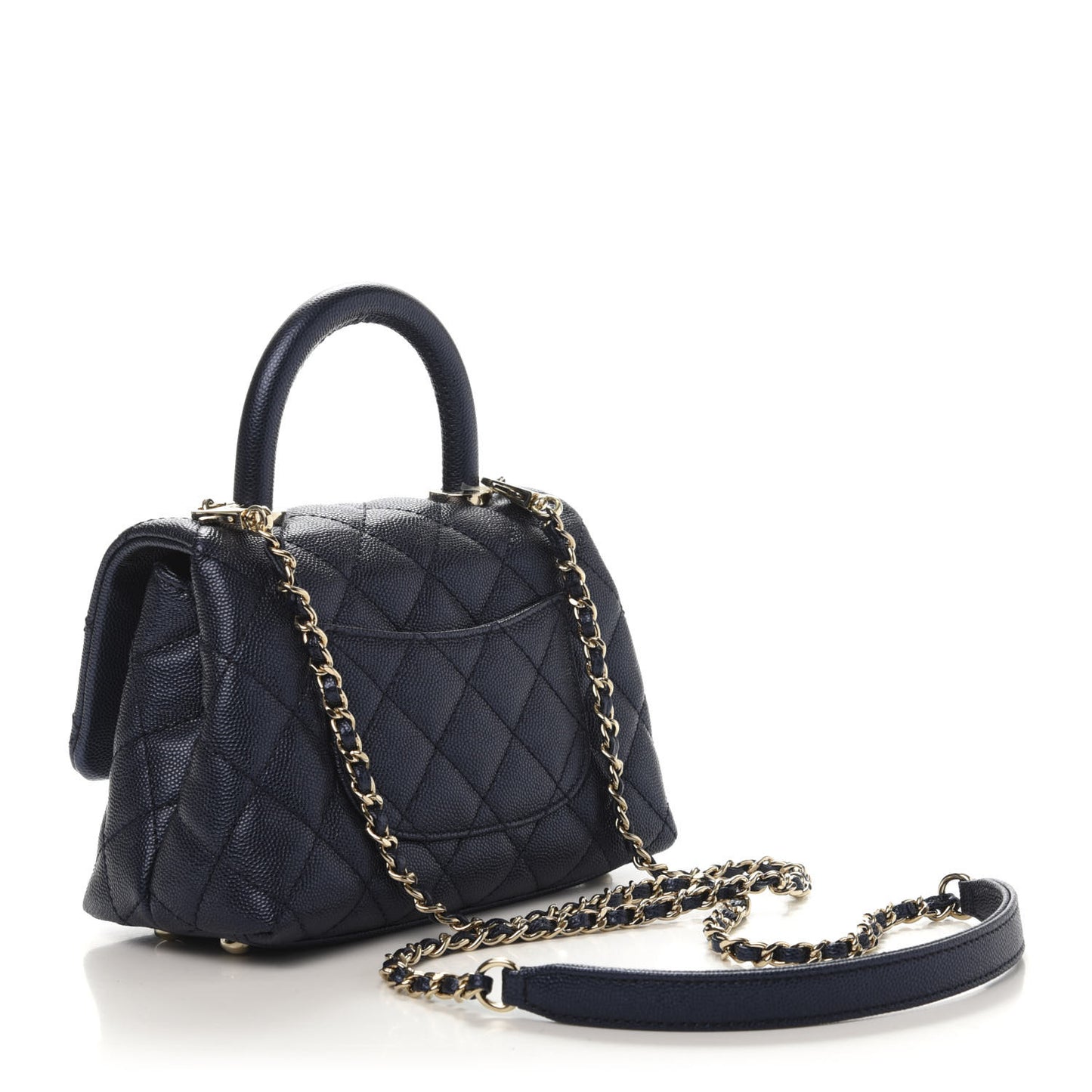 Metallic Caviar Quilted Extra Mini Coco Handle Flap Dark Blue