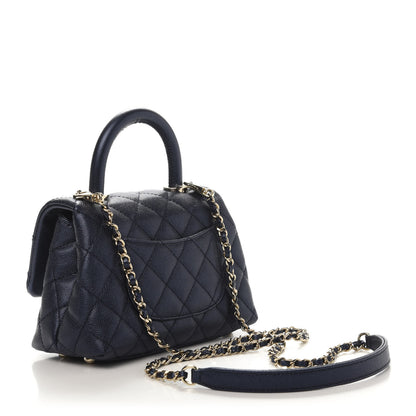 Chanel Metallic Caviar Quilted Extra Mini Coco Handle Flap Dark Blue 3 of 10
