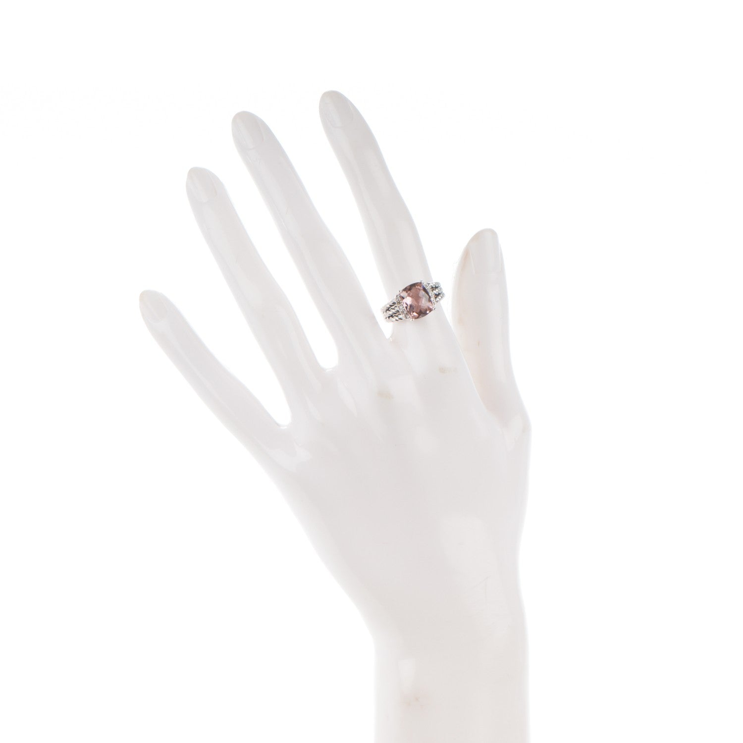David Yurman Sterling Silver Diamond Morganite 10mm Petite Wheaton Ring 54 7 2 of 4