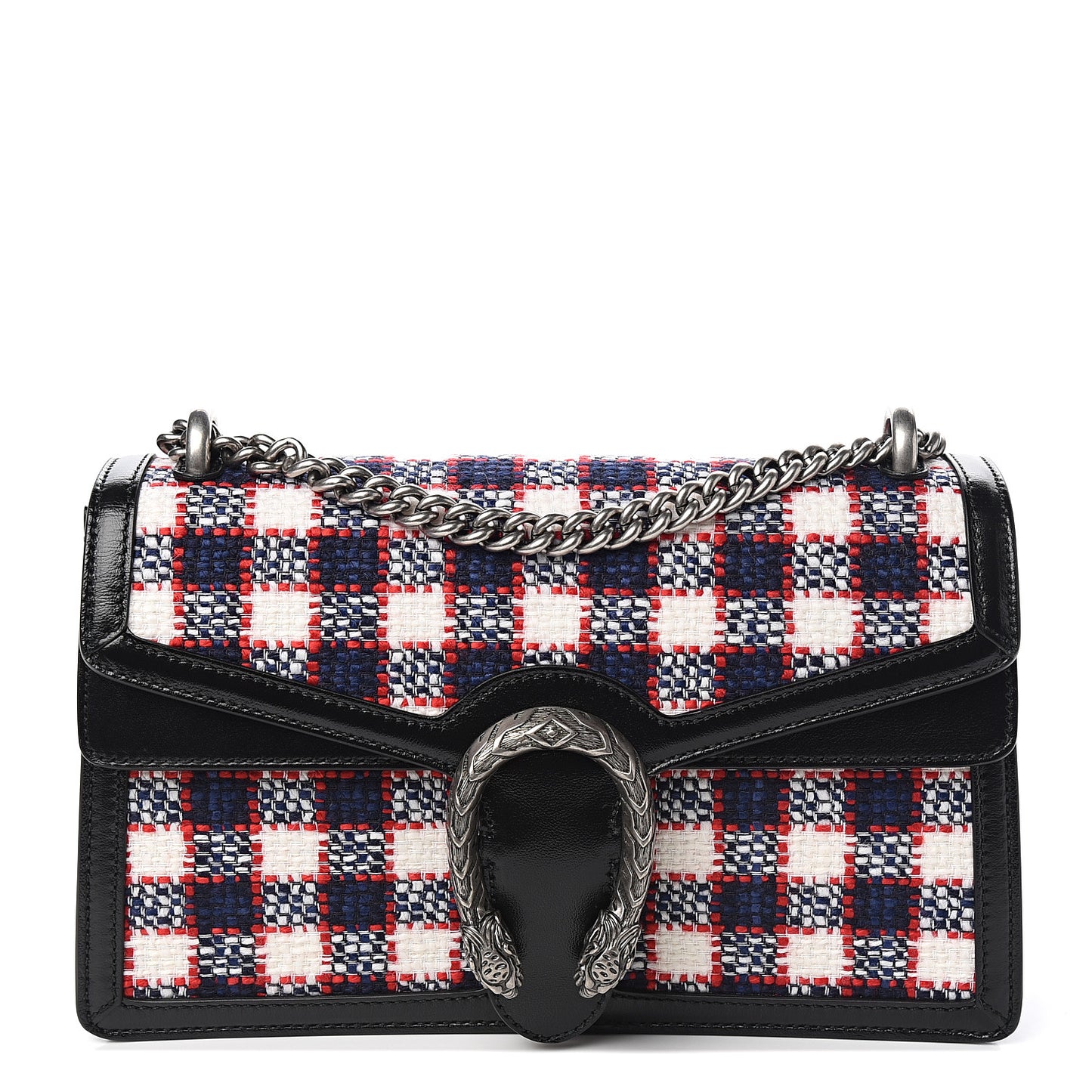 Vintage Tweed Check Small Dionysus Shoulder Bag White Hibiscus Red Marine