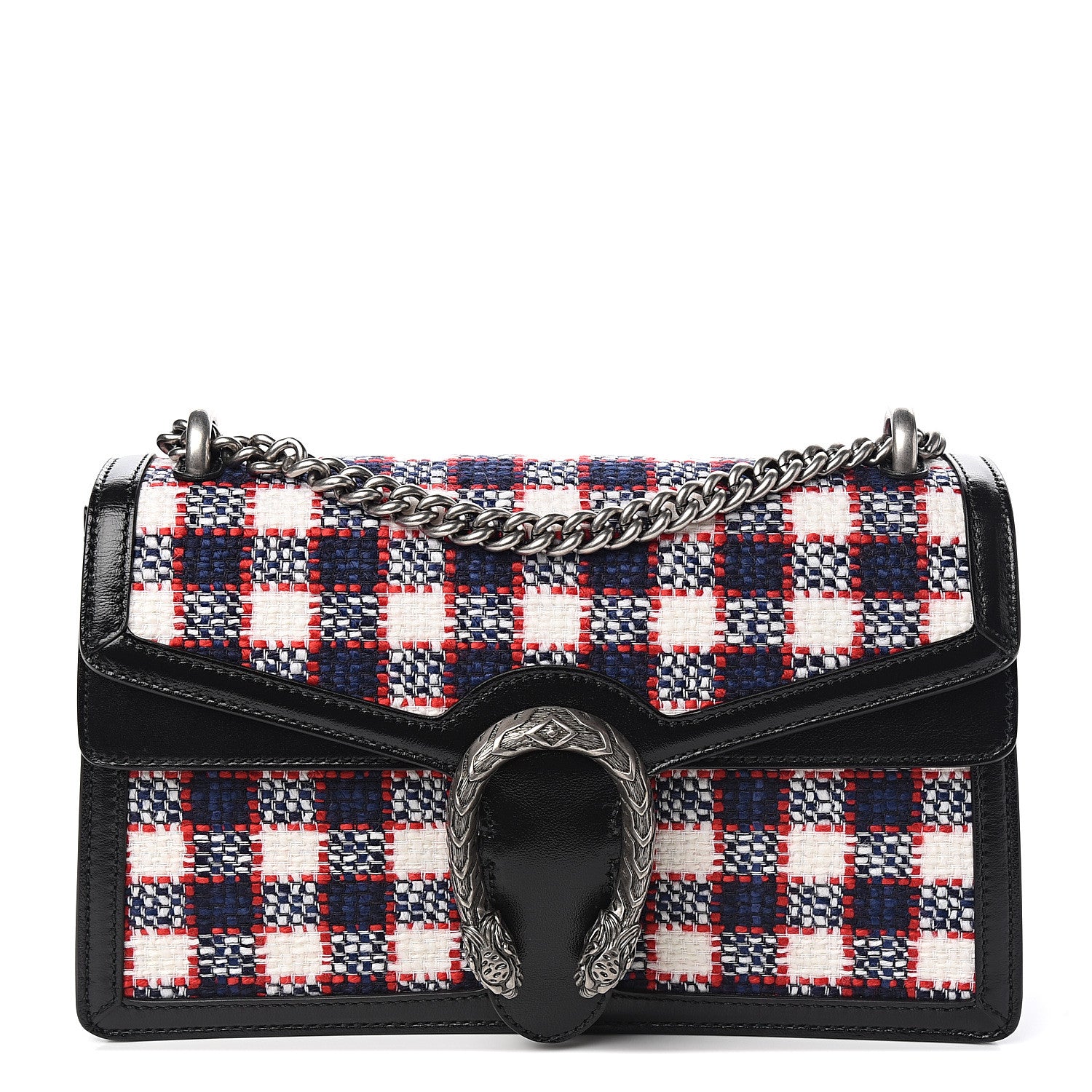 Gucci Vintage Tweed Check Small Dionysus Shoulder Bag White Hibiscus Red Marine 1 of 9