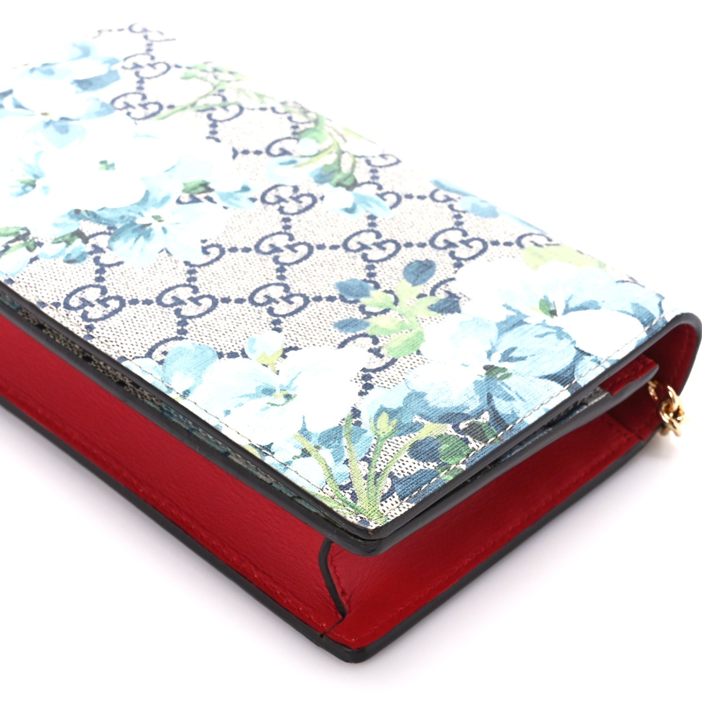 GG Supreme Monogram Blooms Chain Wallet Blue