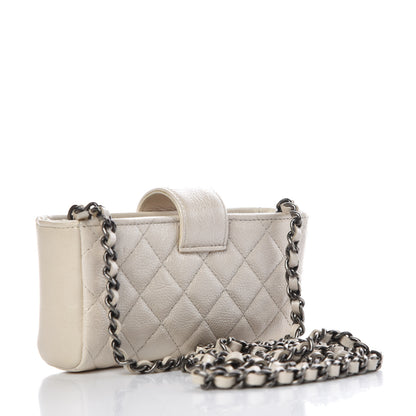 Chanel Metallic Calfskin Quilted Lucky Charms Mini Phone Holder Clutch Ivory 3 of 11