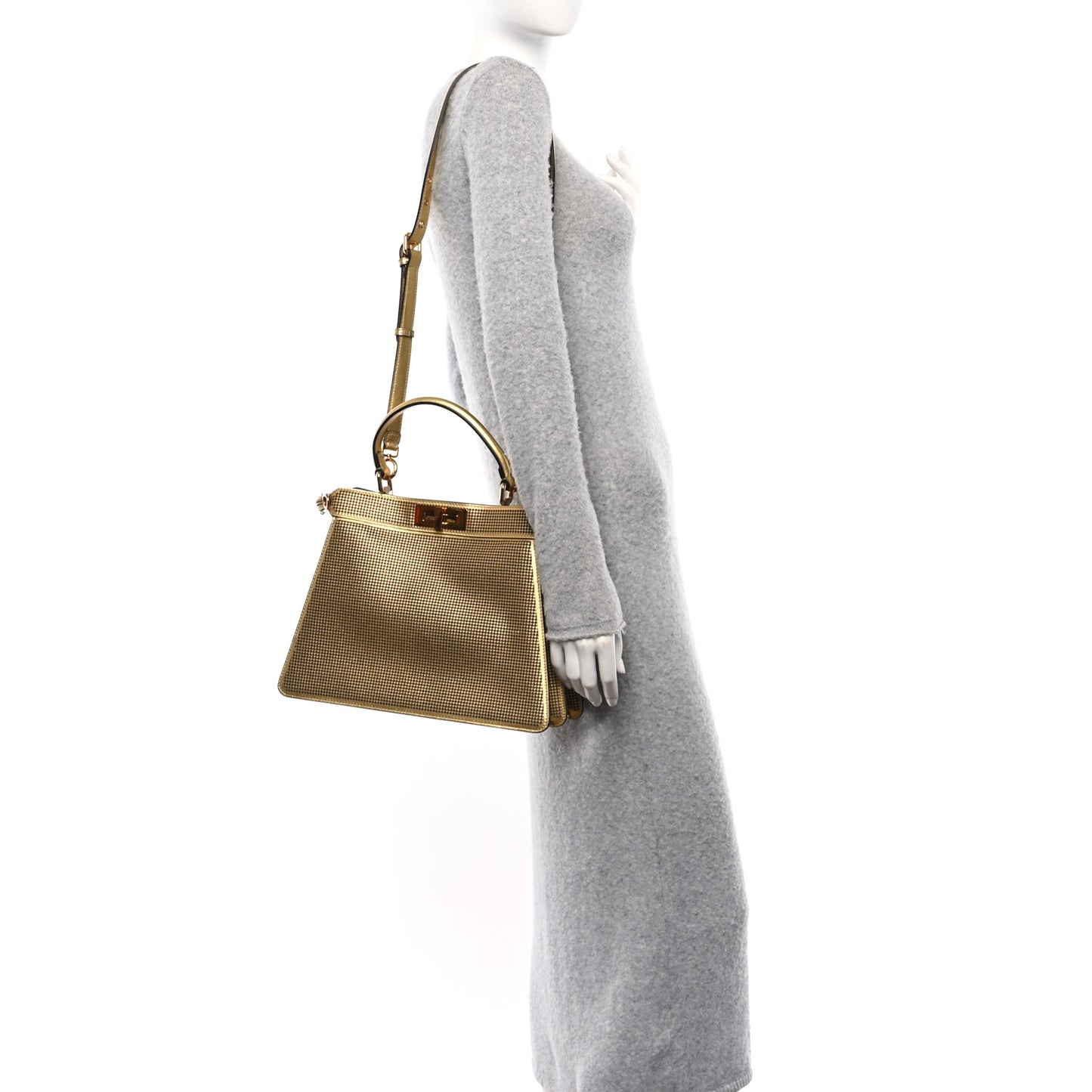 X VERSACE Vitello Laminato Nappa Perforated Fendace FF Baroque Medium Peekaboo I SEE U Satchel Gold