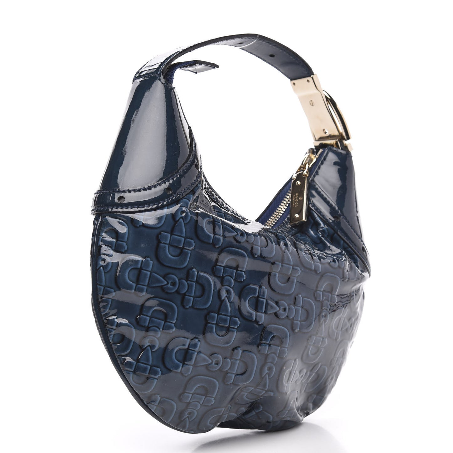 Patent Calfskin Horsebit Embossed Glam Hobo Blue