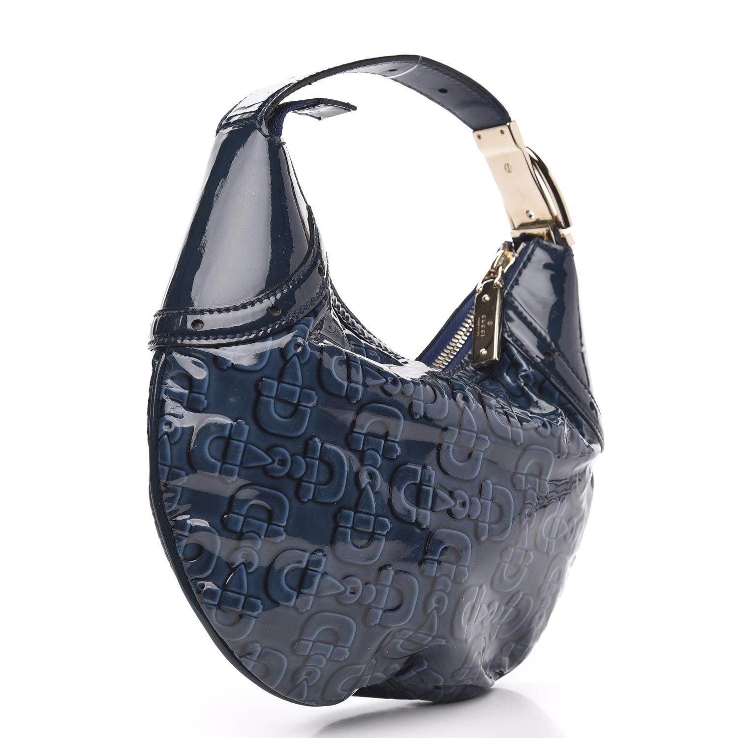 Gucci Patent Calfskin Horsebit Embossed Glam Hobo Blue 3 of 11