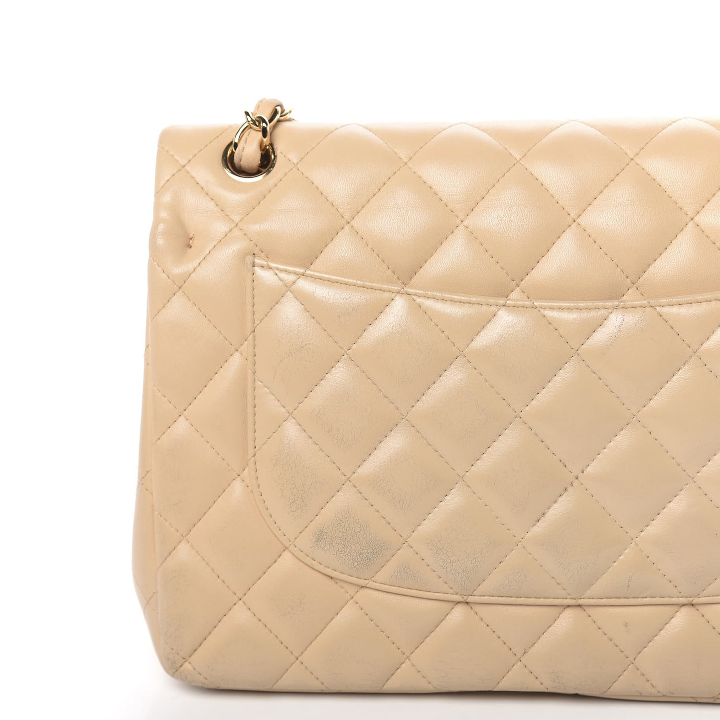 Lambskin Quilted Jumbo Double Flap Beige