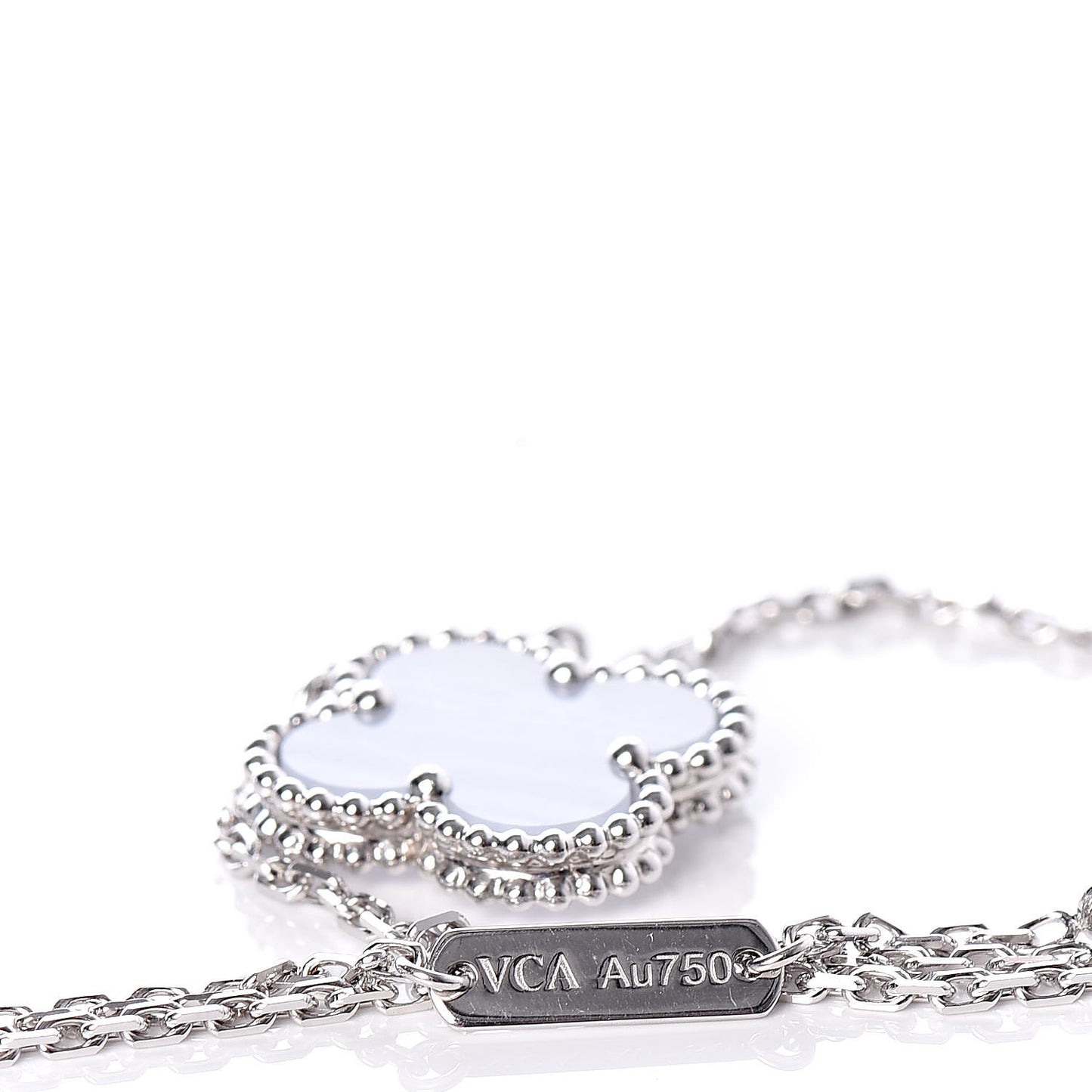 18K White Gold Chalcedony Vintage Alhambra Pendant Necklace