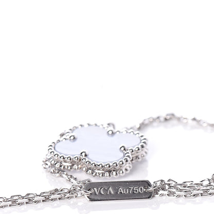 Van Cleef & Arpels 18K White Gold Chalcedony Vintage Alhambra Pendant Necklace 5 of 9