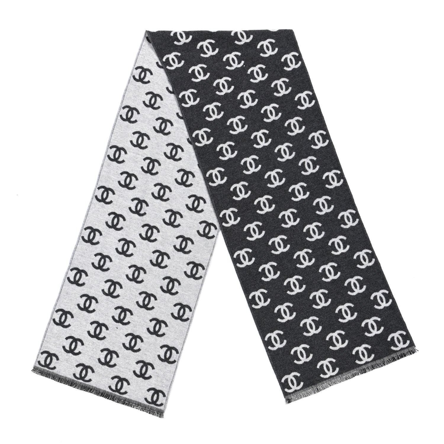 Chanel Wool Cashmere CC Scarf Grey 2 of 4