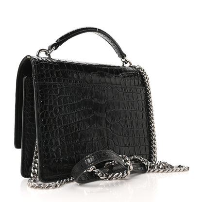 Saint Laurent Calfskin Crocodile Embossed Monogram Sunset Top Handle Chain Wallet Black 3 of 9
