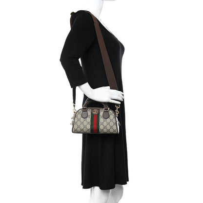 Gucci GG Supreme Monogram Textured Dollar Calfskin Web Mini Ophidia Top Handle Bowler Bag Beige Ebony New Acero 2 of 14