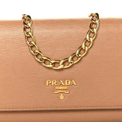 Prada Vitello Move Metal Oro Chain Wallet Caramel 7 of 9