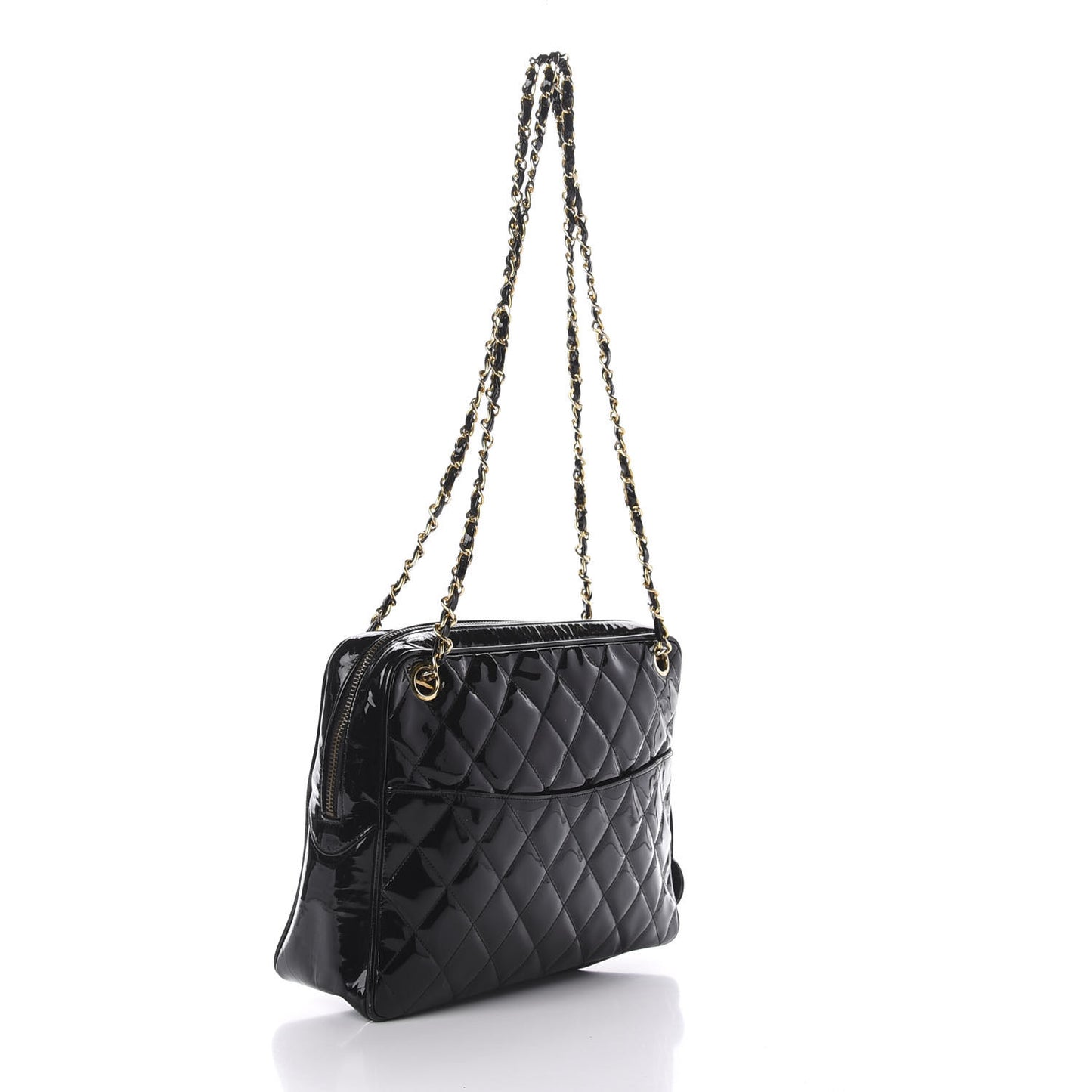 Patent Quilted Shoulder Bag Black