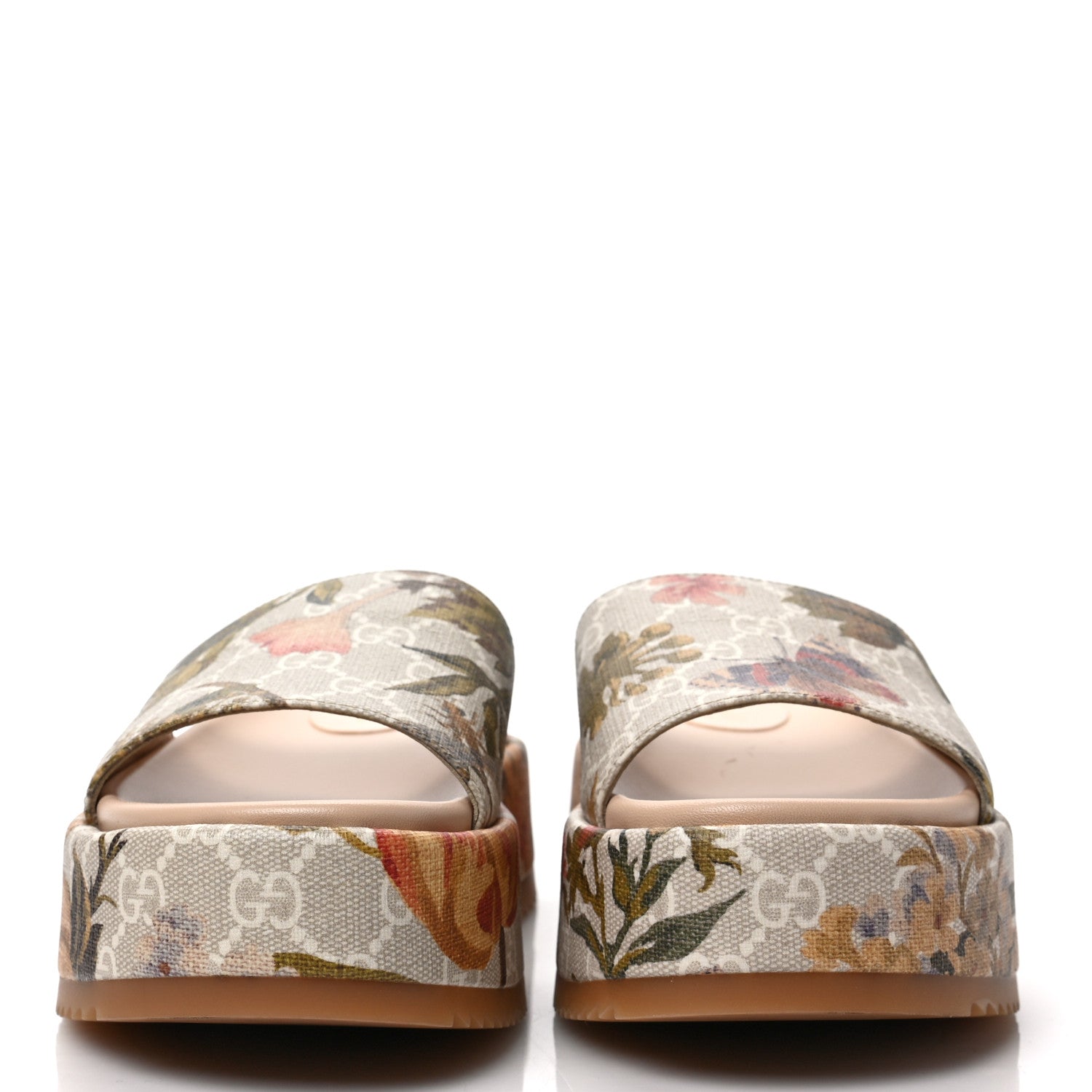 Gucci GG Supreme Monogram Water Flora Angelina Platform Slide Sandals 37.5 Beige White Multicolor 2 of 8