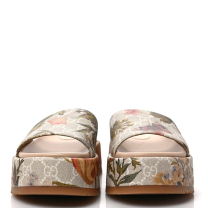 Gucci GG Supreme Monogram Water Flora Angelina Platform Slide Sandals 37.5 Beige White Multicolor 2 of 8