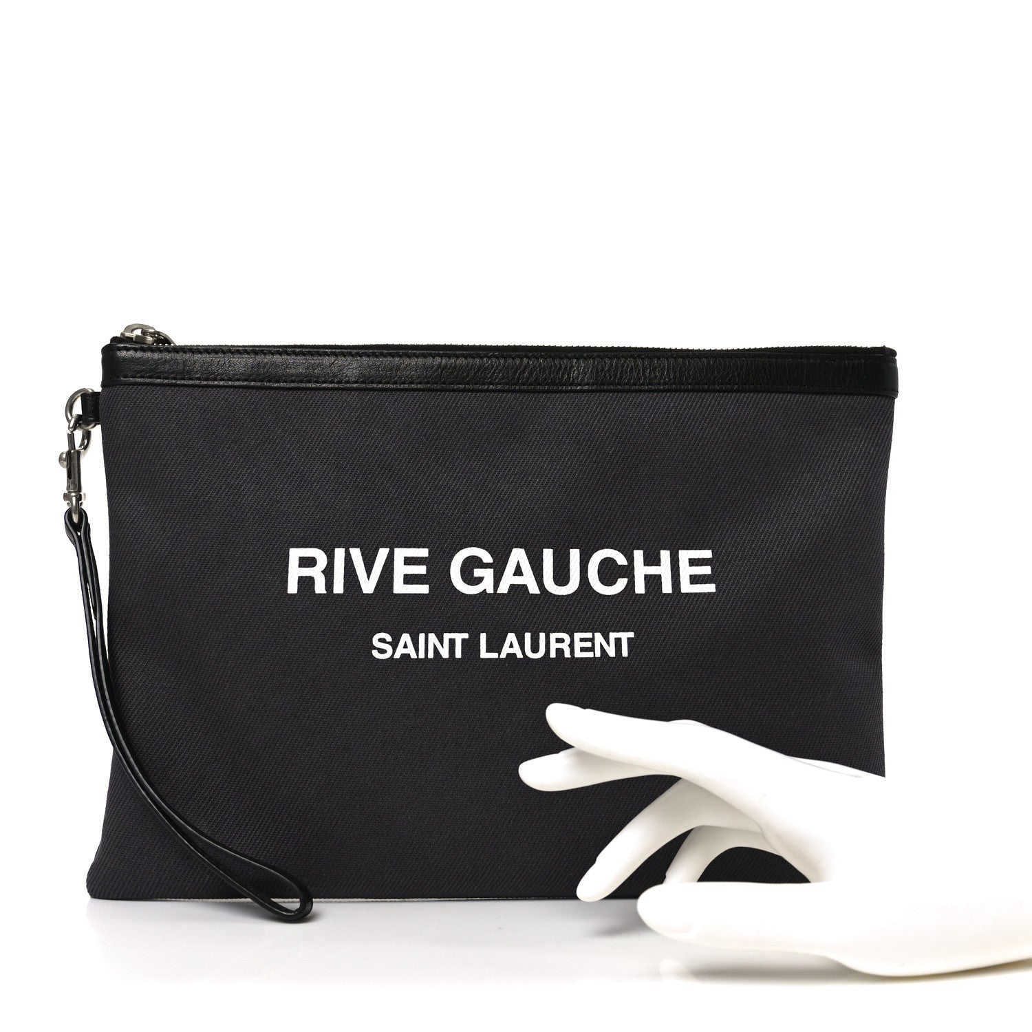 Saint Laurent Linen Canvas Rive Gauche Zipped Pouch Black 1878725