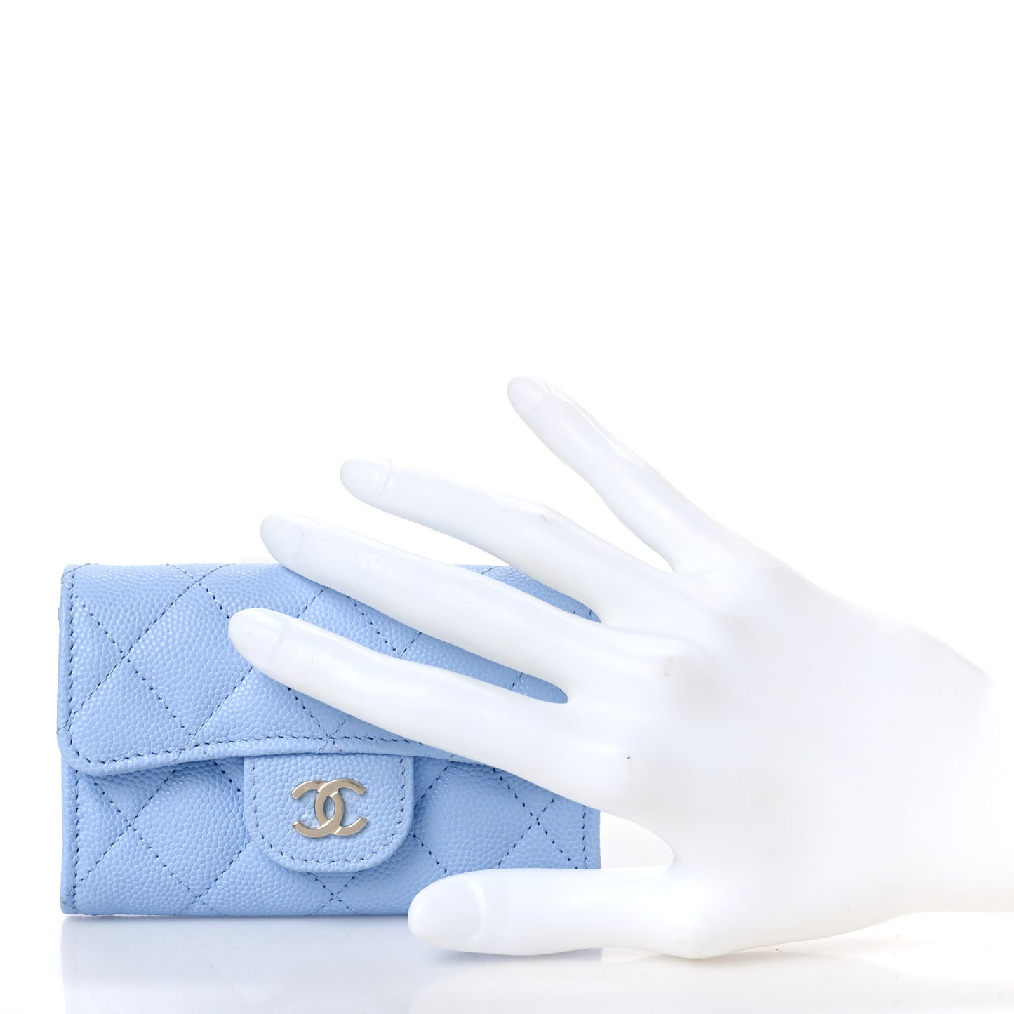 Caviar Quilted Flap Card Holder Wallet Light Blue
