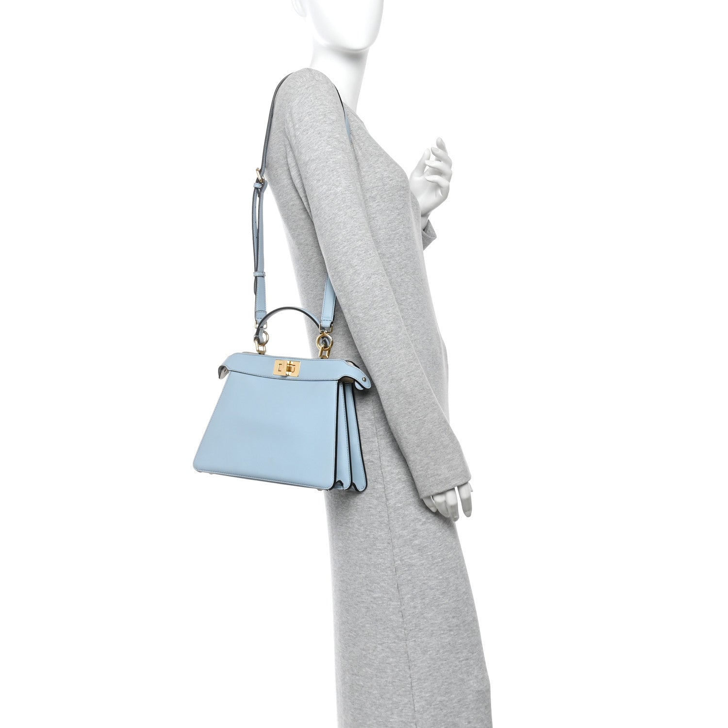 Fendi Vitello Seta Shiny Nappa Small Peekaboo I SEE U Satchel Azzurro Baby Camelia 2 of 9