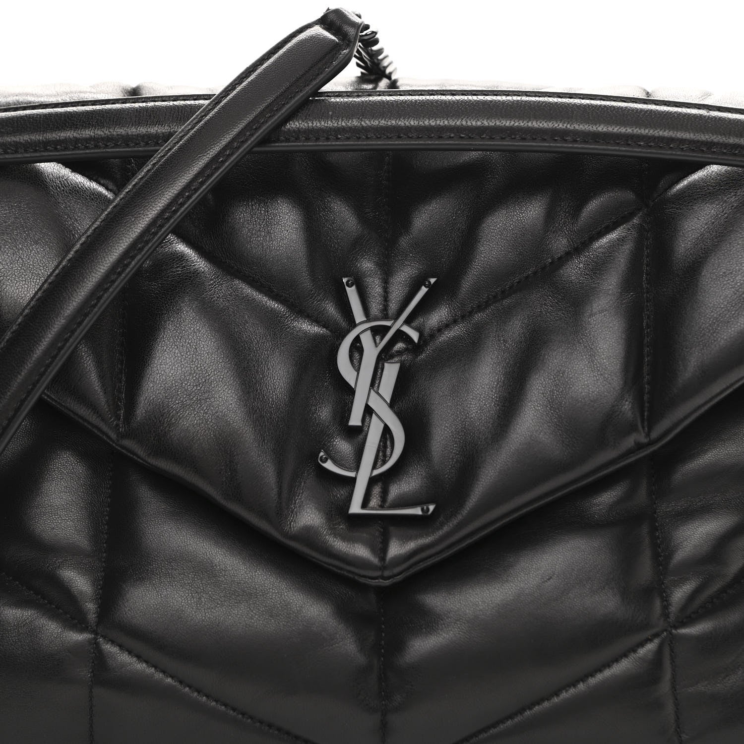 Saint Laurent Lambskin Quilted Medium Loulou Puffer Monogram Chain Satchel Black 8 of 10