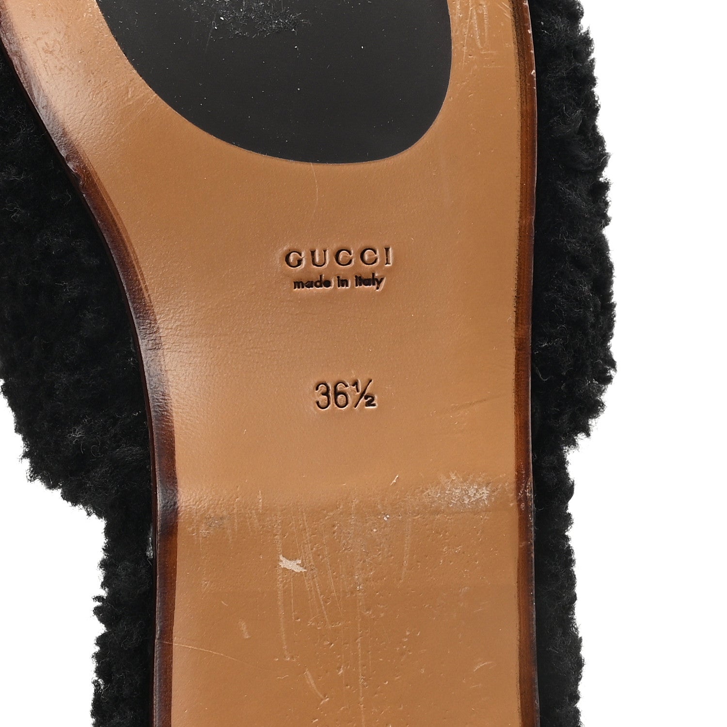 Gucci Faux Shearling Interlocking G Womens Eileen Slippers 36.5 Butterscotch Black 7 of 9