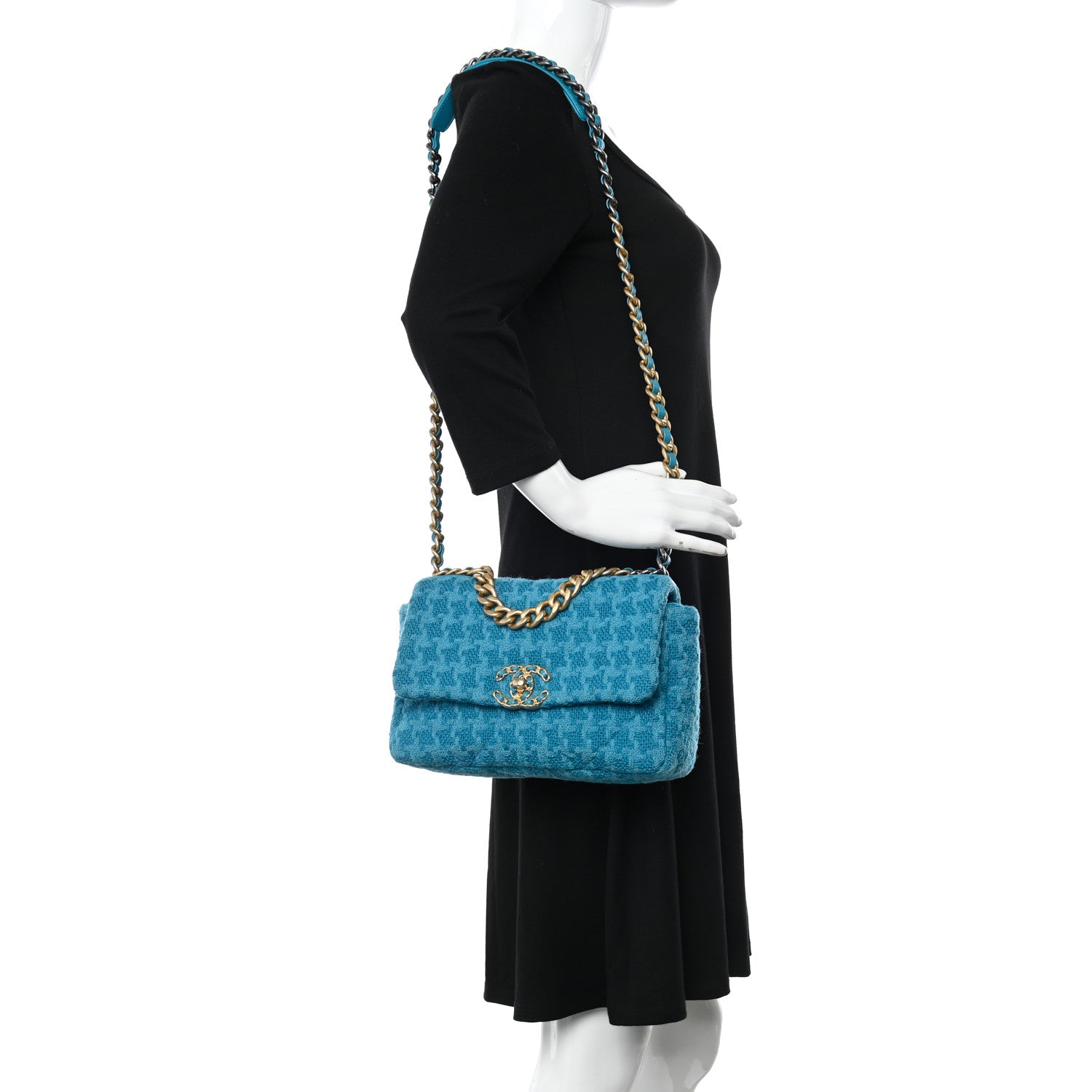 Chanel Tweed Quilted Medium Chanel 19 Flap Turquoise 2 of 12