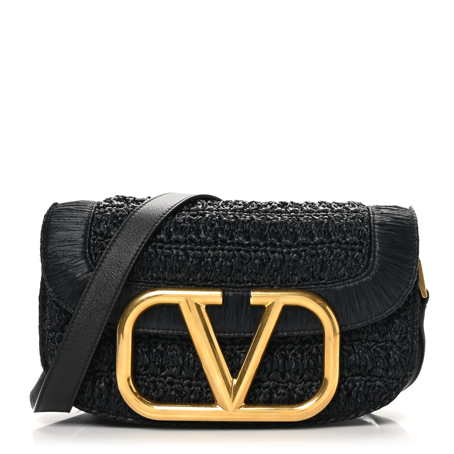 Valentino Garavani Raffia Braided Supervee Crossbody Bag Black 1 of 10