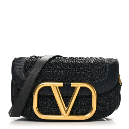 Valentino Garavani Raffia Braided Supervee Crossbody Bag Black 1 of 10