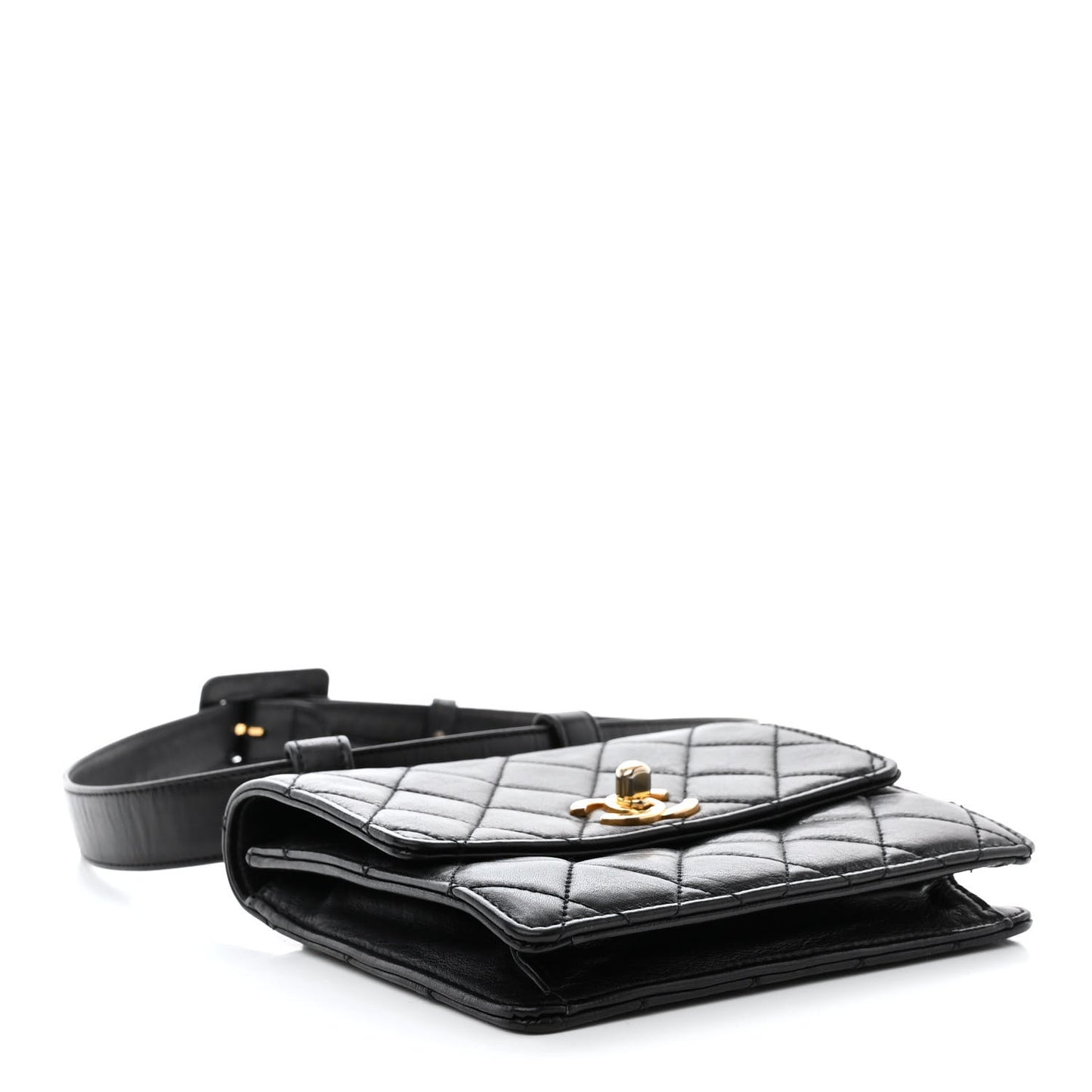 Lambskin Quilted Flap Waist Belt Bag 75 30 Black