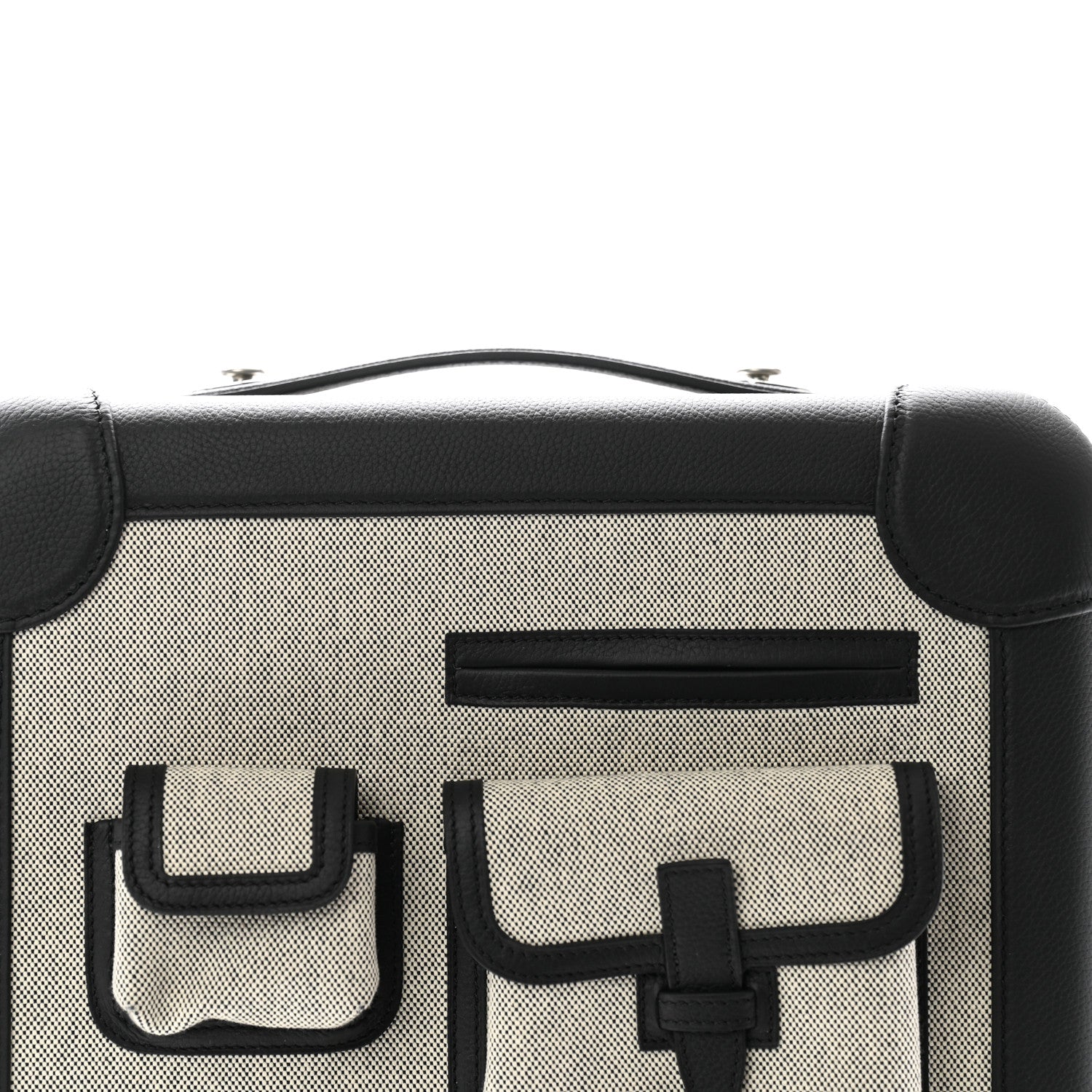 Hermes H Viking Canvas Taurillon Regate Cargo Rolling Trolley Luggage Ecru Black 6 of 9