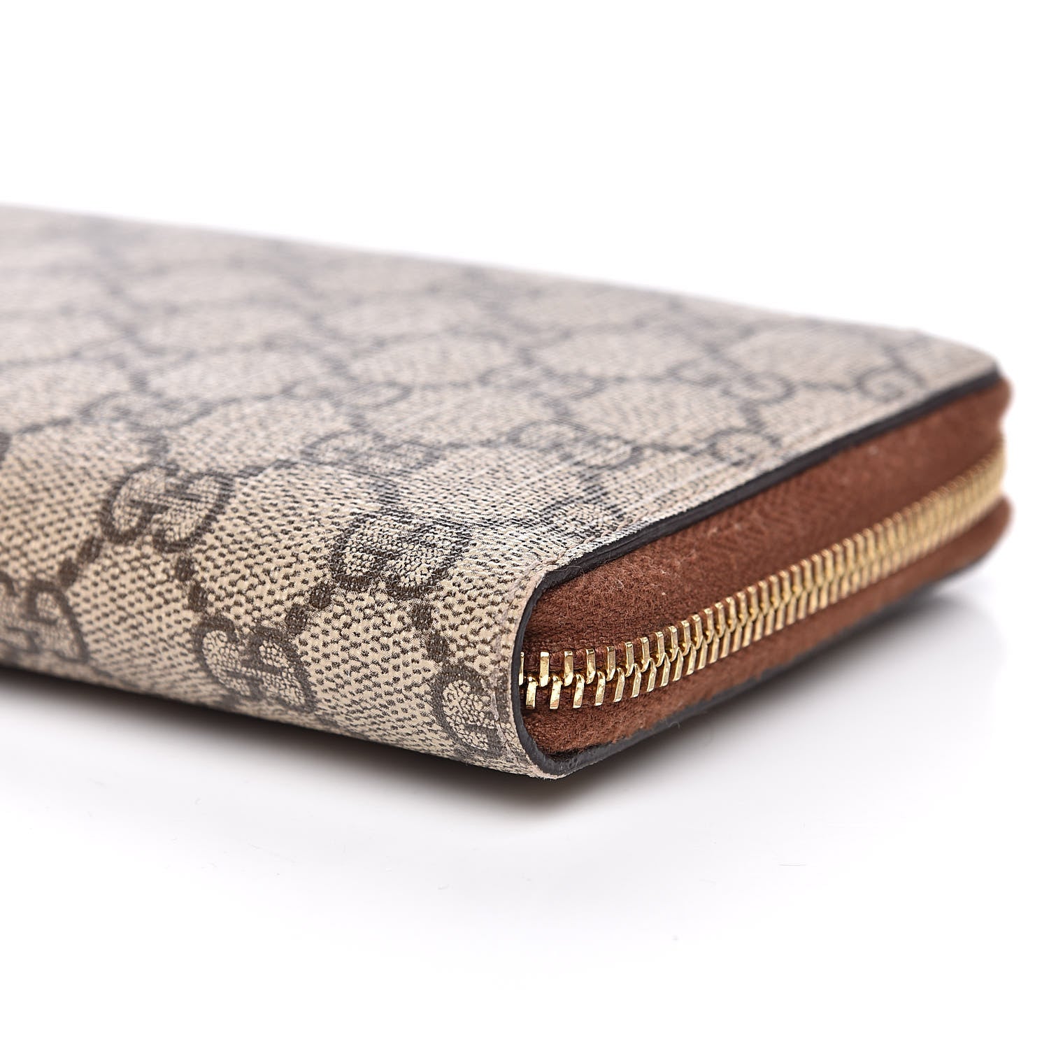 Gucci GG Supreme Monogram Cuoio Toscano Zip Around Organizer Wallet Beige Ebony Cuir 9 of 15