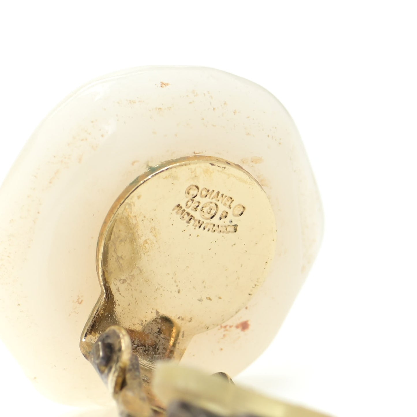 Resin CC Camellia Clip On Earrings White