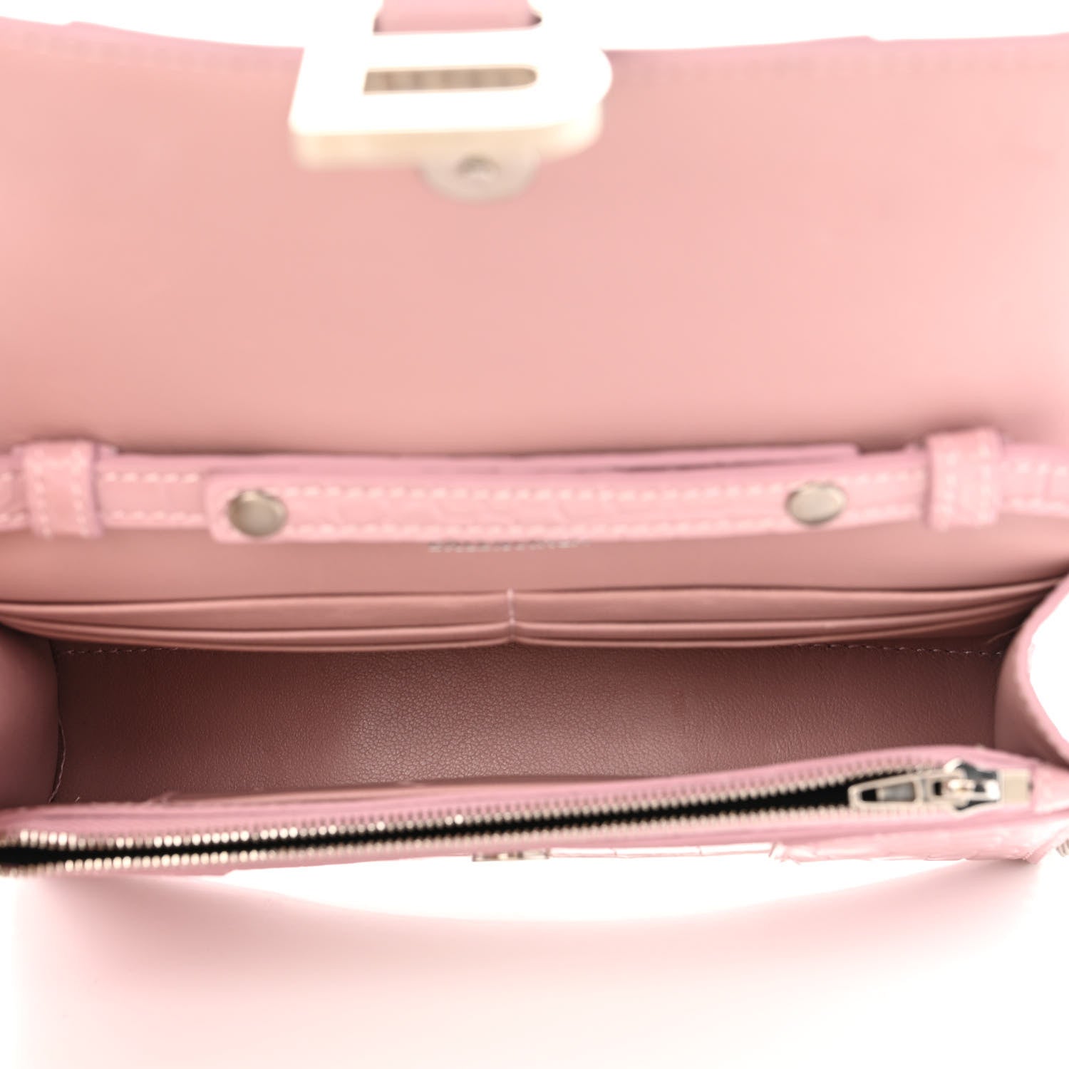 Balenciaga Shiny Calfskin Crocodile Embossed Hourglass Chain Bag Powder Pink 5 of 9